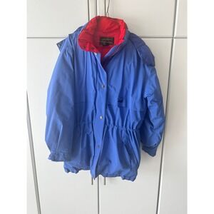 Vintage Eddie Bauer Goose Down Parka Jacket Blue Red Hooded Mens Medium Coat